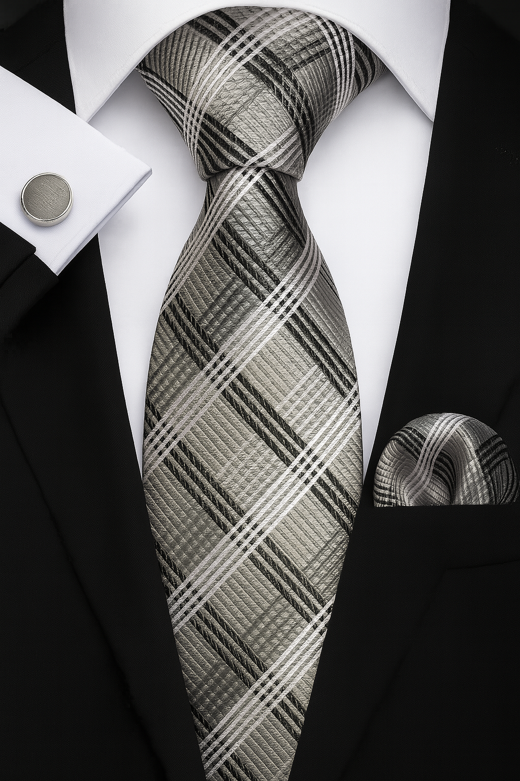 Andrew Lloyd 100% Silk Tie – Silver Houndstooth Check