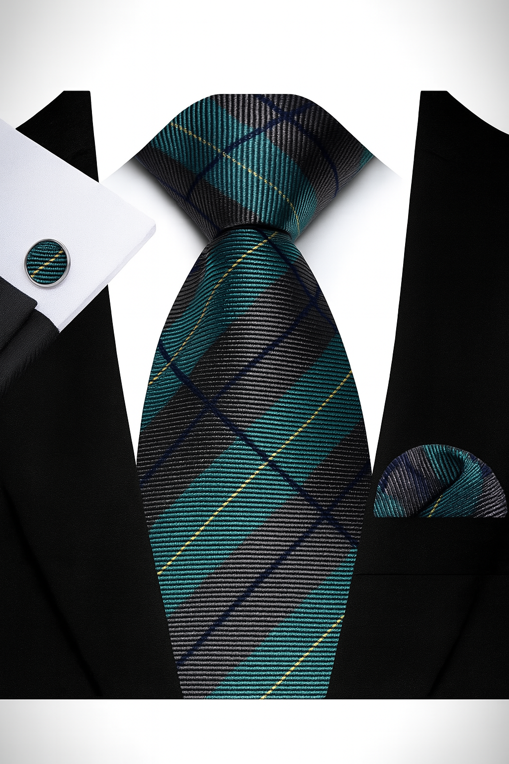 Andrew Lloyd 100% Silk Tie – Teal & Navy Check