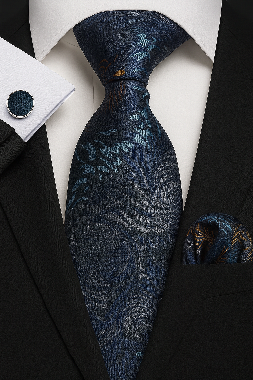 Andrew Lloyd 100% Silk Tie – Midnight Feather Pattern