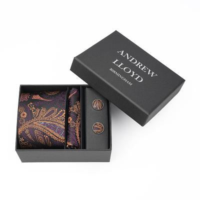 Andrew Lloyd 100% Silk Tie – Royal Black Paisley with Copper Accents