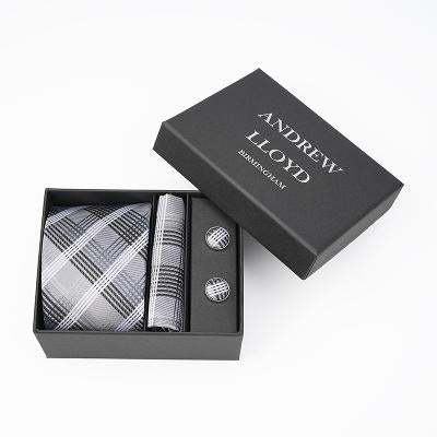 Andrew Lloyd 100% Silk Tie – Silver Houndstooth Check