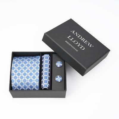 Andrew Lloyd 100% Silk Tie – Blue Diamond Grid