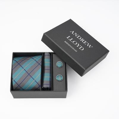 Andrew Lloyd 100% Silk Tie – Teal & Navy Check