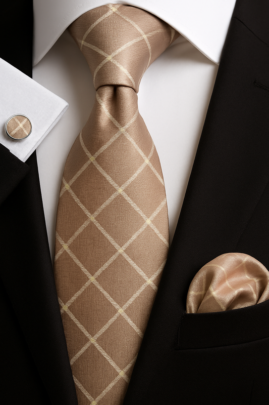 Andrew Lloyd 100% Silk Tie – Champagne Grid