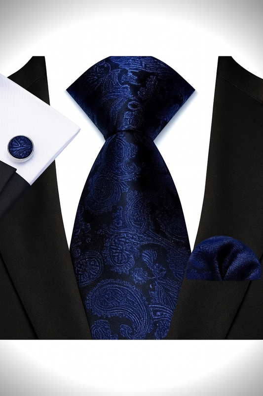 Andrew Lloyd 100% Silk Tie – Midnight Navy Paisley