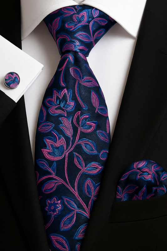Andrew Lloyd 100% Silk Tie – Midnight Pink Floral