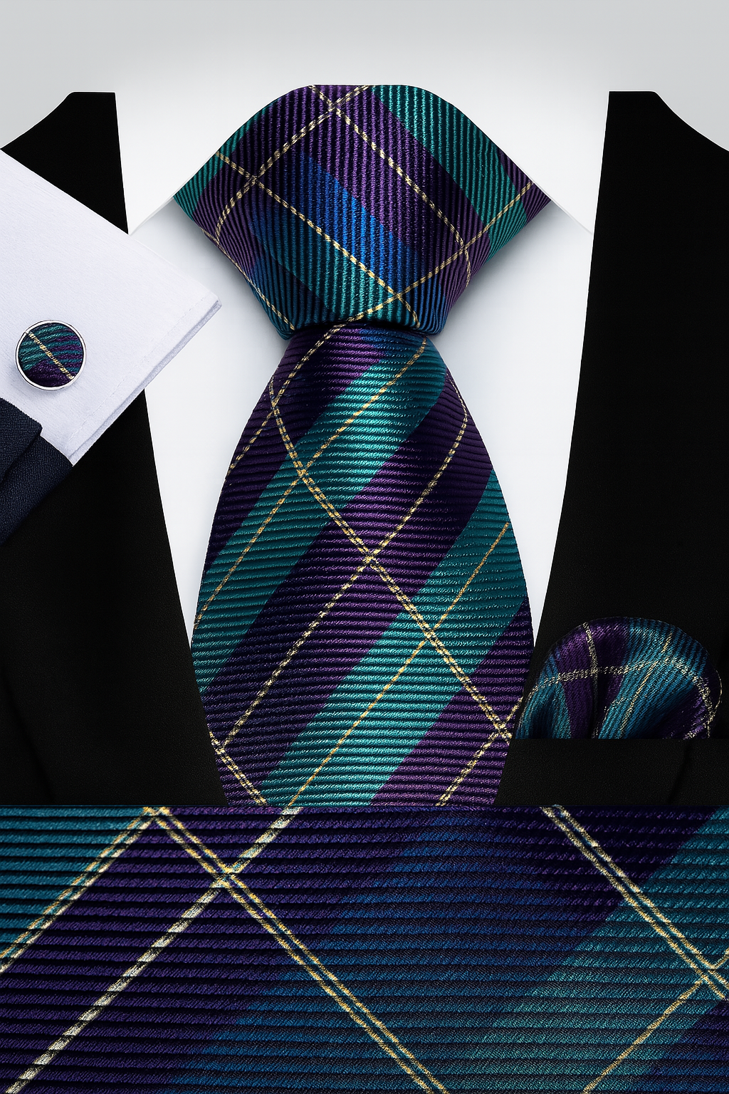 Andrew Lloyd 100% Silk Tie – Purple & Aqua Check