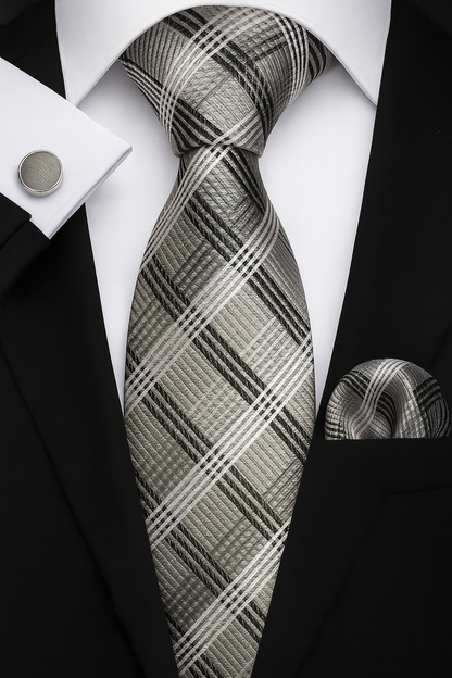 Andrew Lloyd 100% Silk Tie – Silver Houndstooth Check