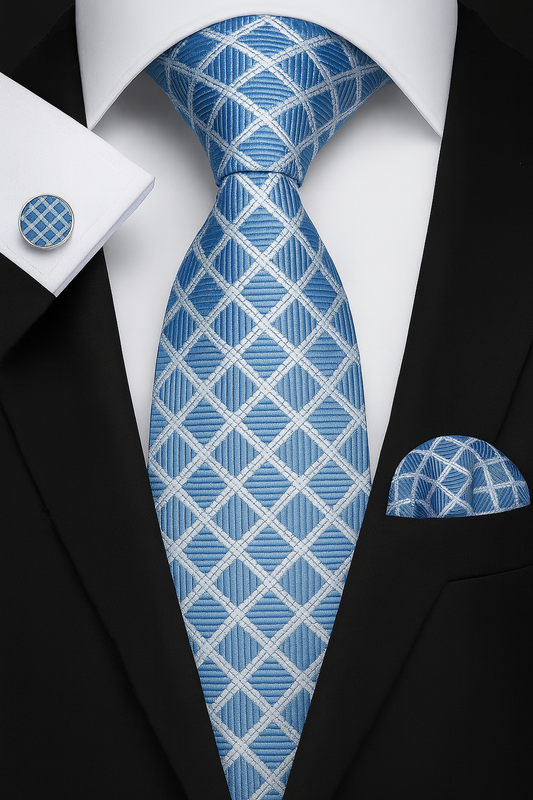 Andrew Lloyd 100% Silk Tie – Blue Diamond Grid