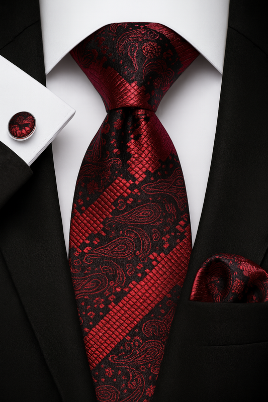 Andrew Lloyd 100% Silk Tie – Crimson Noir Paisley