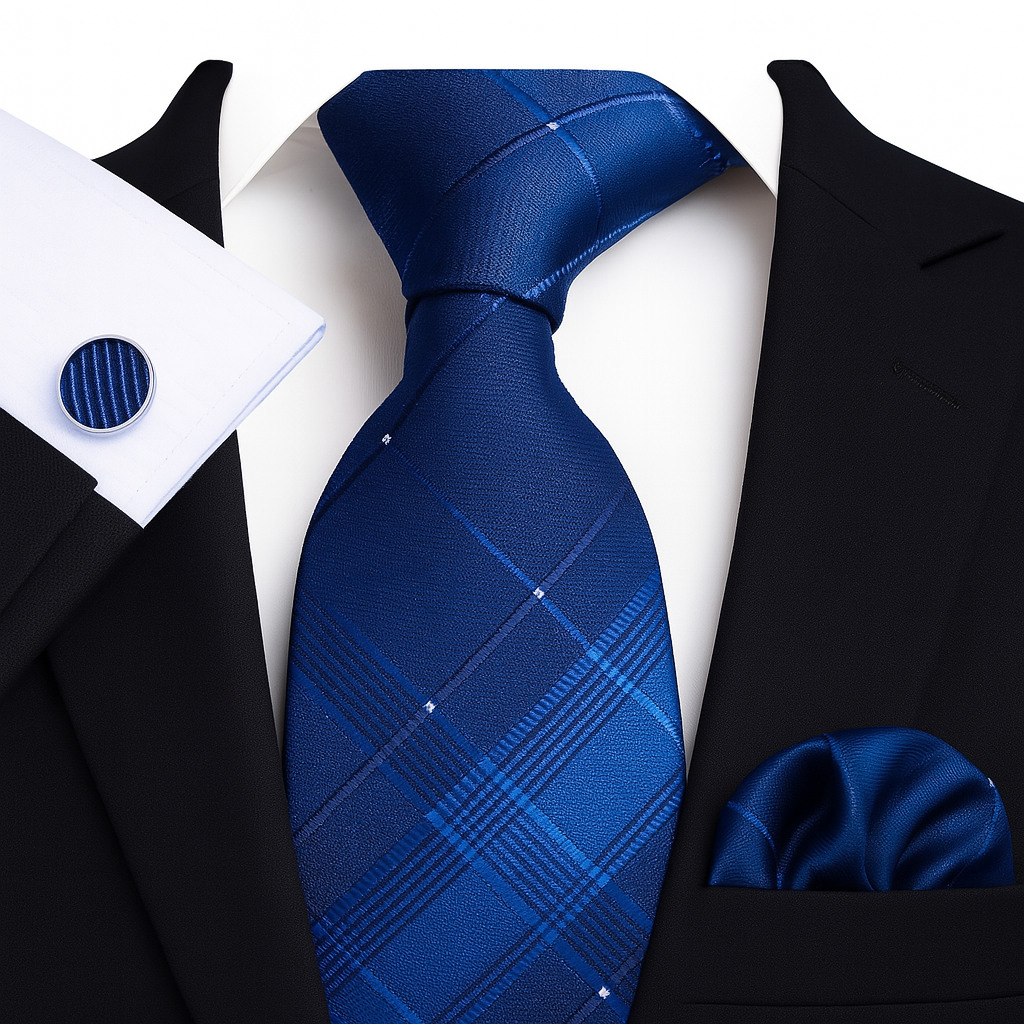 Andrew Lloyd 100% Silk Tie – Royal Blue Grid