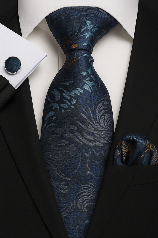 Andrew Lloyd 100% Silk Tie – Midnight Feather Pattern