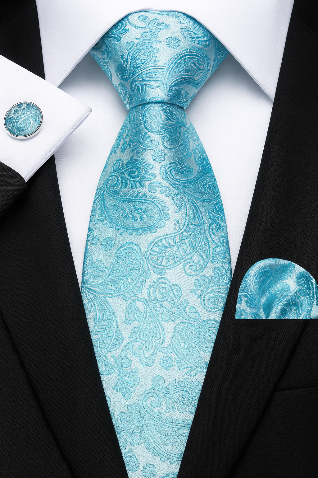 Andrew Lloyd 100% Silk Tie – Ice Aqua Paisley