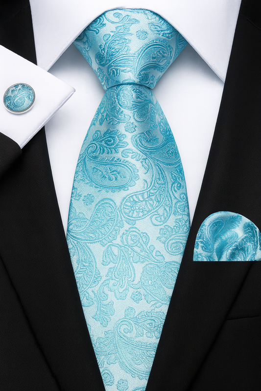 Andrew Lloyd 100% Silk Tie – Ice Aqua Paisley