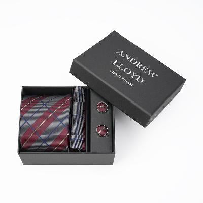 Andrew Lloyd 100% Silk Tie – Burgundy Blue Plaid