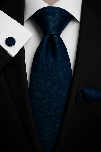 Andrew Lloyd 100% Silk Tie – Navy & Emerald Patterned Tie