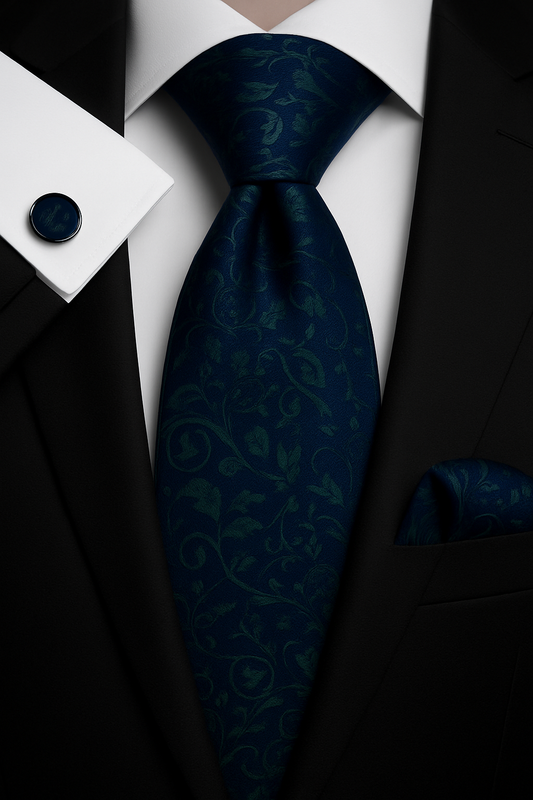 Andrew Lloyd 100% Silk Tie – Navy & Emerald Patterned Tie